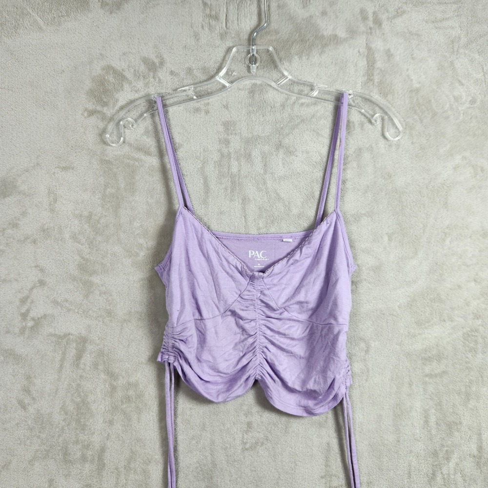 PAC Cares Tank Top‎ Womens Medium Purple Ruched Crop Cami Y2K Aesthetic